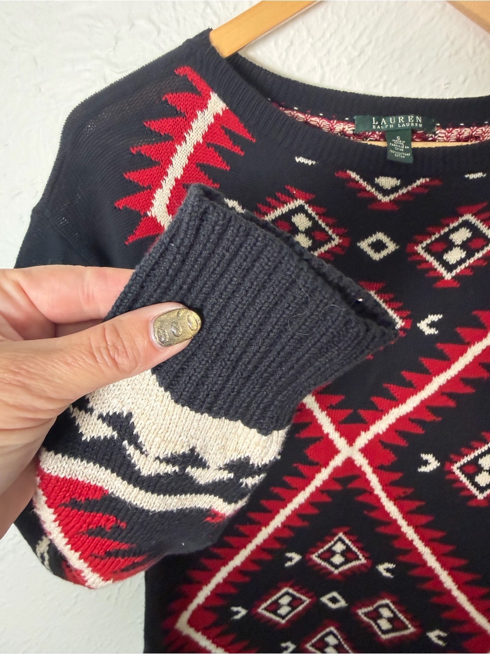 Lauren Ralph Lauren Womens Small Southwestern Cotton Sweater Tunic Aztec Knit - Picture 2 of 5